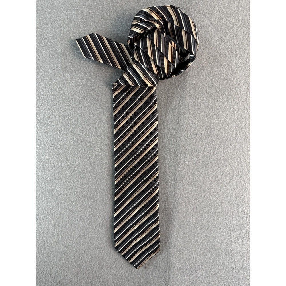 Brioni Tie Mens One Size Black Silk Cotton Woven Diagonal Stripe Handmade Italy